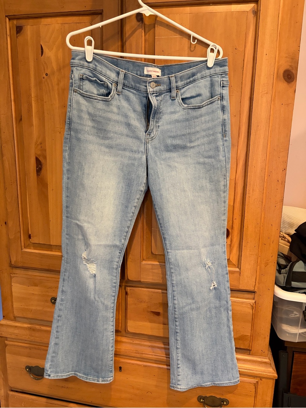 Lucky Brand Light Blue Flare Jeans with Knee Distress